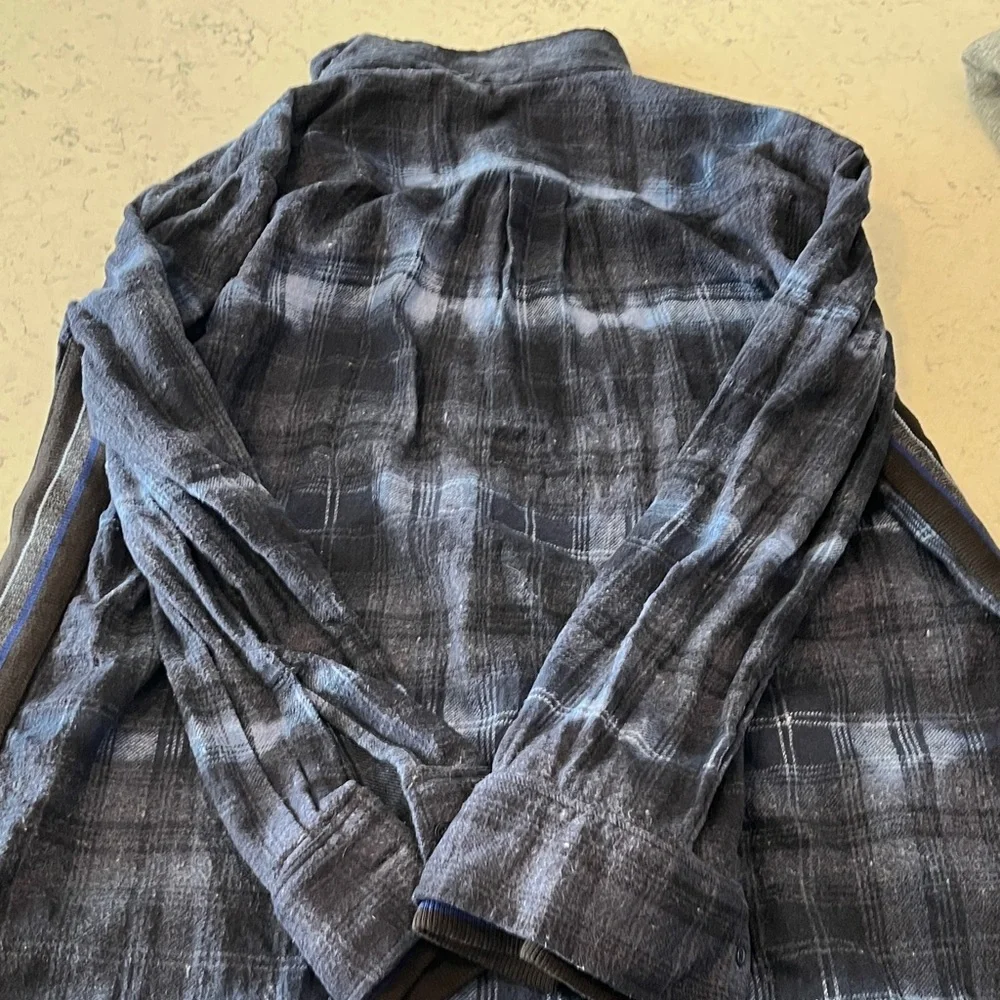 Free People Navy Plaid Shirt Jacket